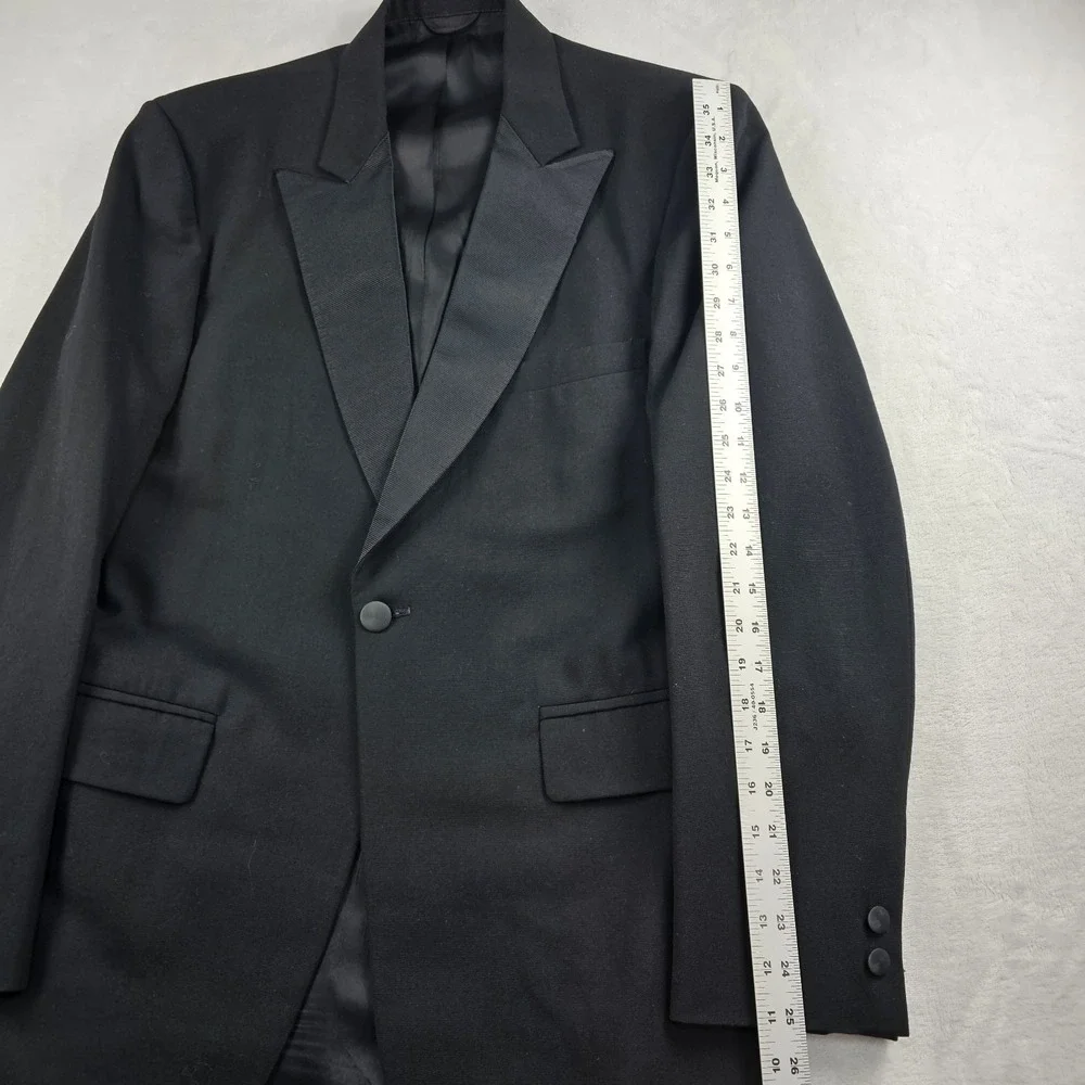 Georgetown Tuxedo Suit Peak Lapel 100% Wool Mens 40L 32x32 Satin Stripe Wedding